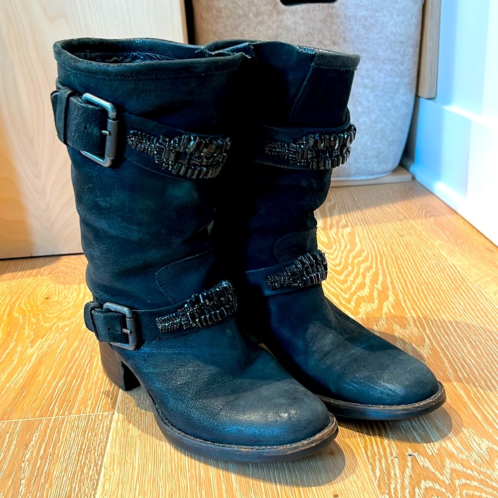 Alexander wang combat leather boots with stone embelliahment size 7M/37 EUR